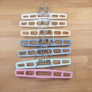 Vintage Pastel Plastic Pants Skirts Clamp Hangers- Set of 7- 11"- Taiwan